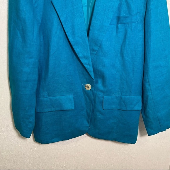 Vintage International Scene One Button Blazer Teal 6 - Picture 3 of 9